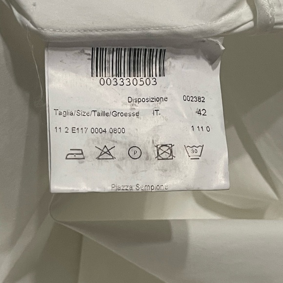 Piazza Sempione White Satin Tunic Dress Blouse Italy Paneled ButtonUp Pockets 42 - Picture 5 of 8